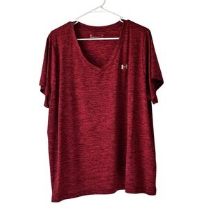 UA HeatGear Women 2X Red Heather V-Neck Loose Fit Workout T-Shirt